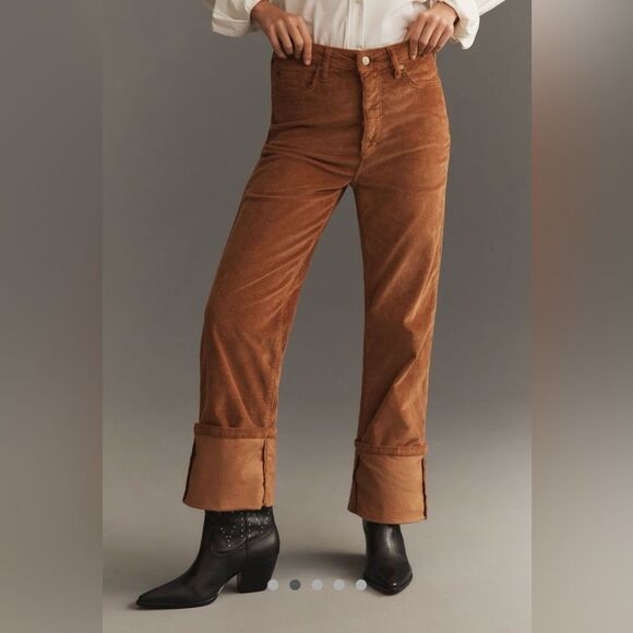 Anthropologie The Scotty Cuffed High-Rise Straight Leg Jeans Corduroy Brown 28 - Picture 1 of 12